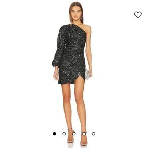 elliatt kehlani black sequin one shoulder puff sleeve mini cocktail formal dress